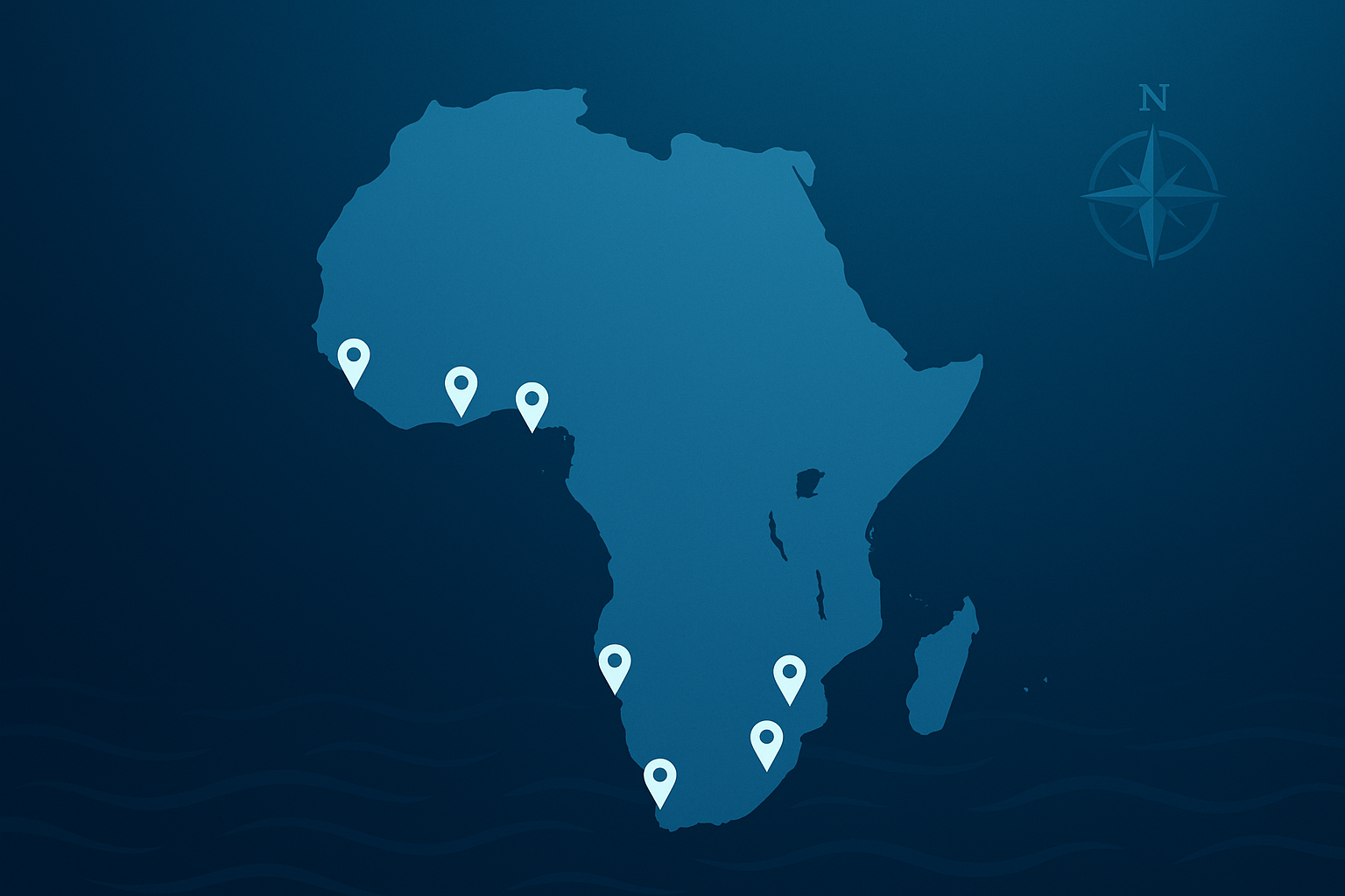 Map showing key African ports serviced by Africa Ship Supply